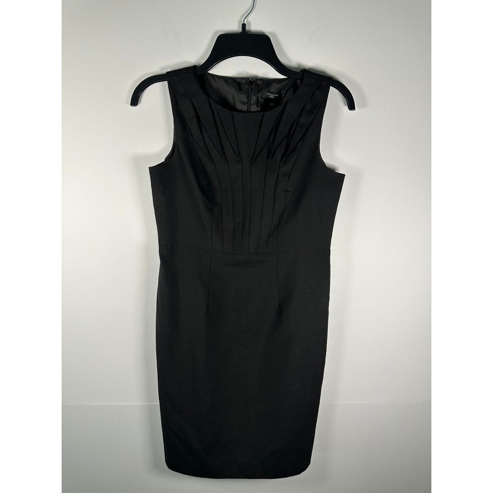 Ann Taylor Dress Womens Petite 2P Black Sheath Pleated Bodice Office Sleeveless